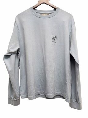 Story Mfg. Logo Light Blue Long Sleeve Cotton Shirt Size Medium